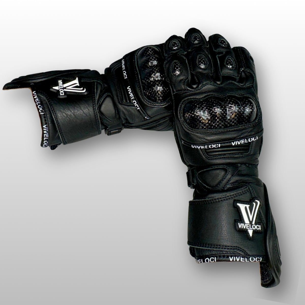 Women’s leather motorcycle gauntlet gloves with carbon fiber knuckle and finger protection