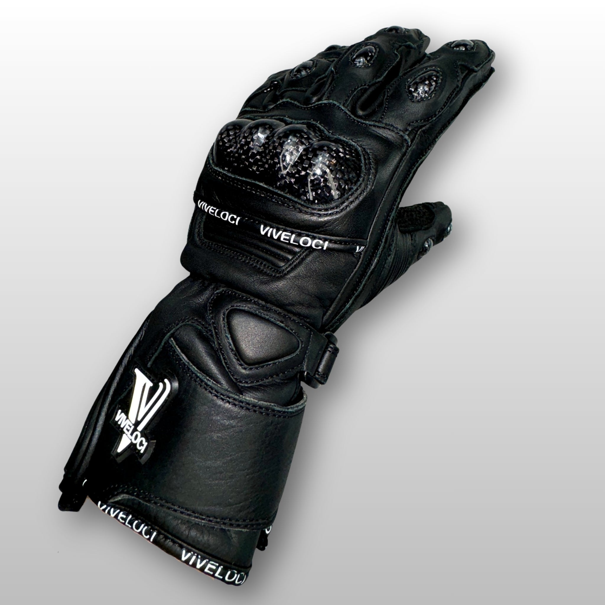 Women’s leather motorcycle gauntlet gloves with carbon fiber knuckle and finger protection