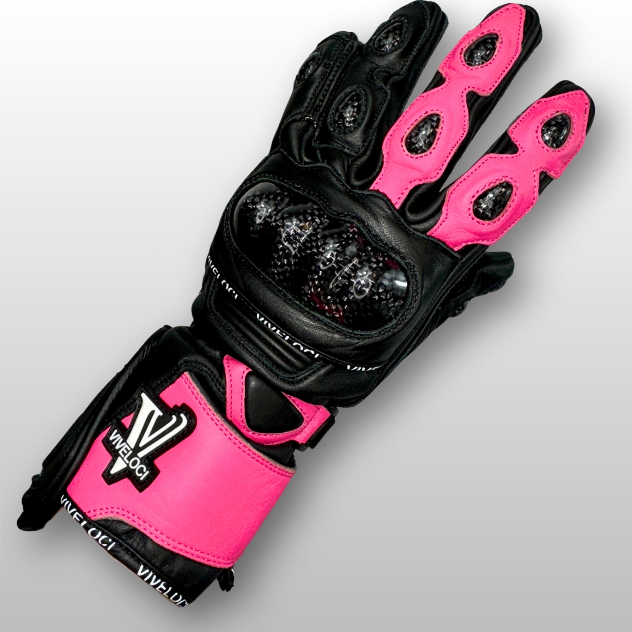 Pink ViVeloci Audacia Track Glove with carbon fiber knuckles