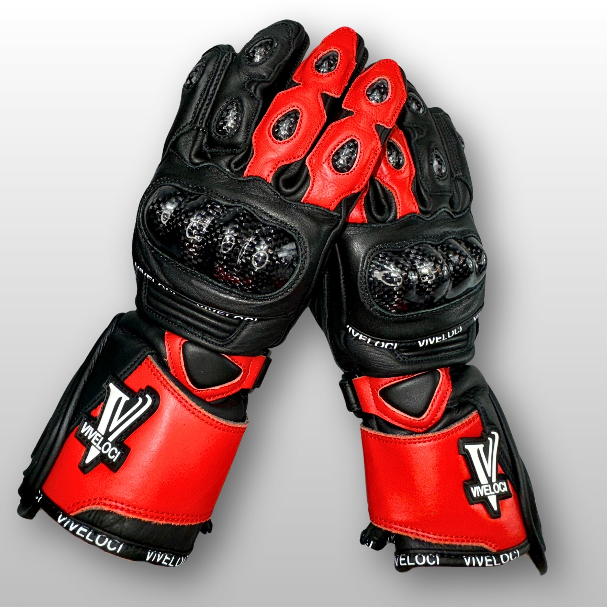 Women's Leather Gauntlet Motorcycle Gloves | Carbon Fiber
