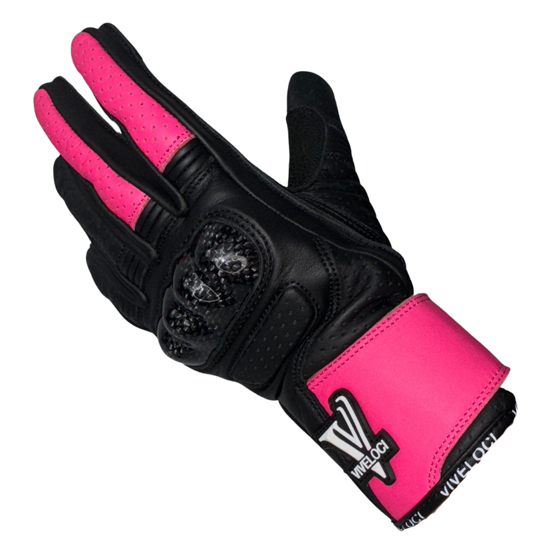 Hot Pink Women s Leather Motorcycle Gloves Ciao Bella ViVeloci