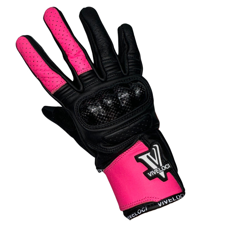 Hot Pink Women's Leather Motorcycle Gloves - Ciao Bella
