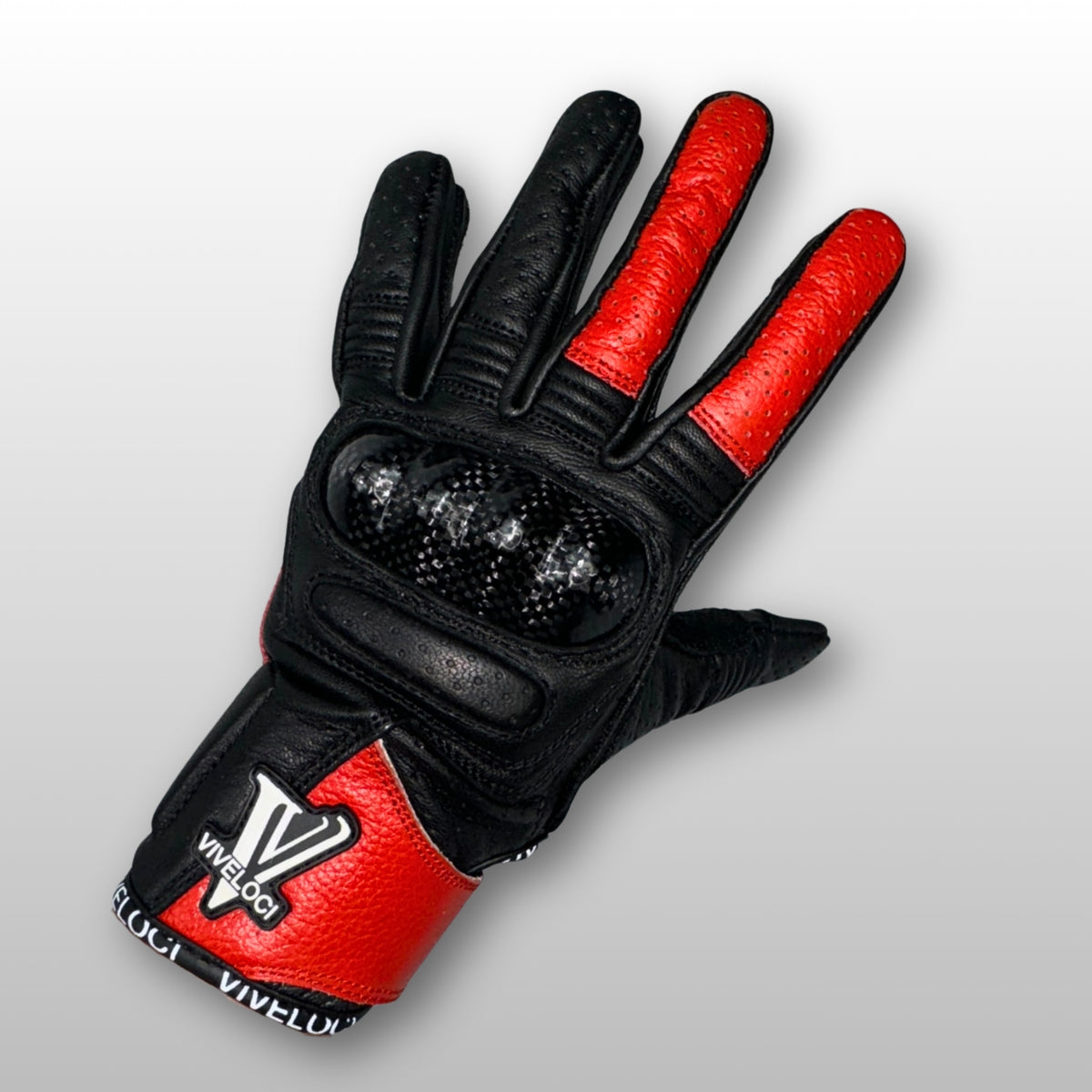 Women’s leather motorcycle gloves with carbon fiber knuckles in Red
