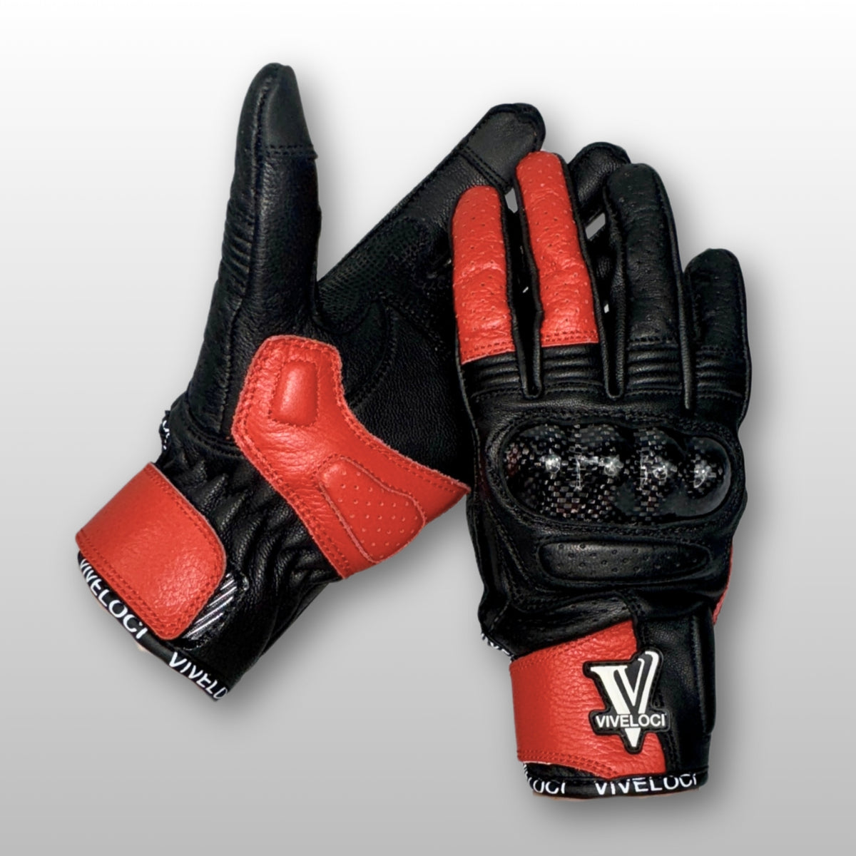 Women’s leather motorcycle gloves with carbon fiber knuckles in red