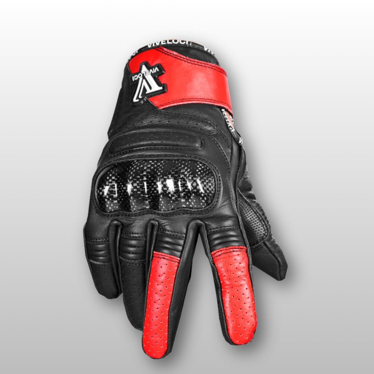 Women’s leather motorcycle gloves with carbon fiber knuckles in Red