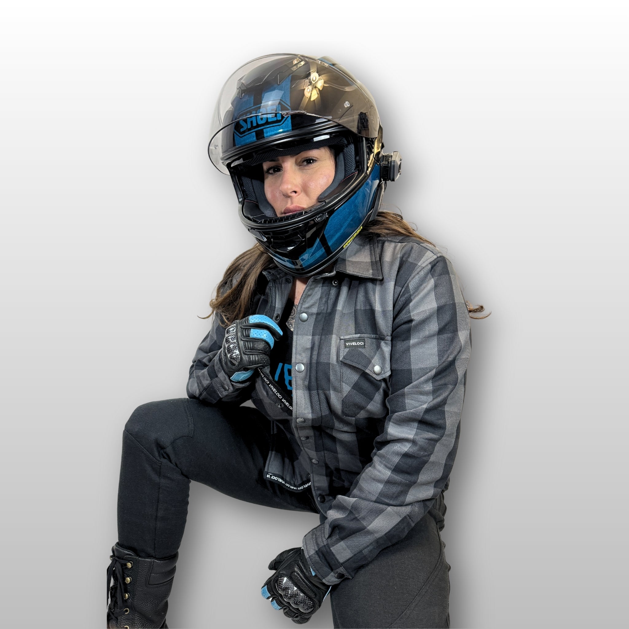 Women’s motorcycle riding flannel with Kevlar lining, CE level 1 armor, and Class AA certification