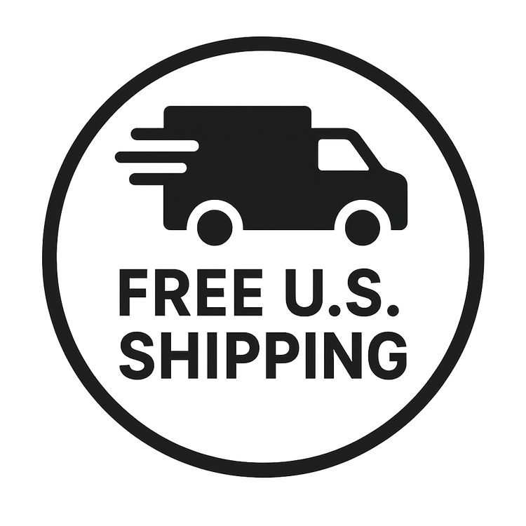 Icon with a van and 'Free U.S. Shipping' text inside a circle on a white background