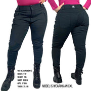 IMPAVIDA II Moto Stretch Pants are made from a new highly stretchable, abrasion resistant material that will protect your skin while still being comfortable and flexible. Designed for a woman’s body with a lot of stretch to accommodate for our curves! Hidden inner pockets for CE Level 2 hip, knee and tailbone impact protection armor (included)