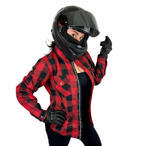 ViVeloci Womens Aramid Lined Armored Motorcycle Flannel - Red