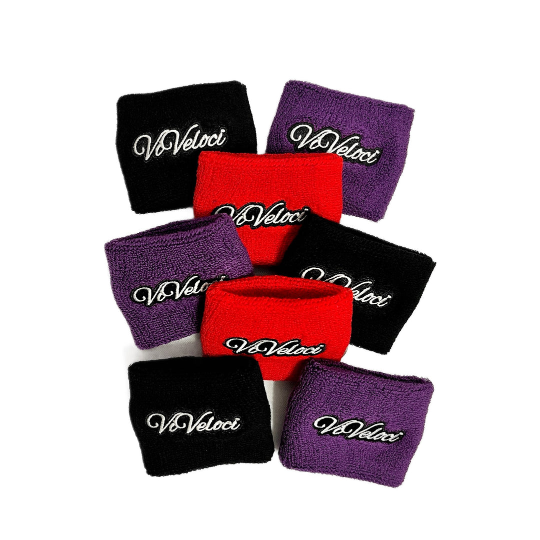 Viveloci Red, Black and Purple brake fluid reservoir socks for motorcycle
