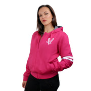 Viveloci Kevlar Lined, Armored, Motorcycle Hoodie in Pink.  Reflective back, front and arm bands.  Removeable CE Level 1 Armor in Shoulders, Elbows and Back. Two zippered pockets on the outside and one on the inside.