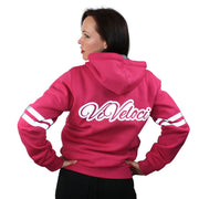 Viveloci Kevlar Lined, Armored, Motorcycle Hoodie in Pink.  Reflective back, front and arm bands.  Removeable CE Level 1 Armor in Shoulders, Elbows and Back. Two zippered pockets on the outside and one on the inside. 