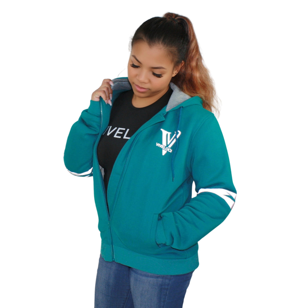 Women s Fully Lined Armored Reflective Motorcycle Hoodie ViVeloci Teal Medium