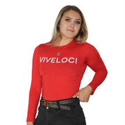 Bella wearing the ViVeloci bodysuit in red