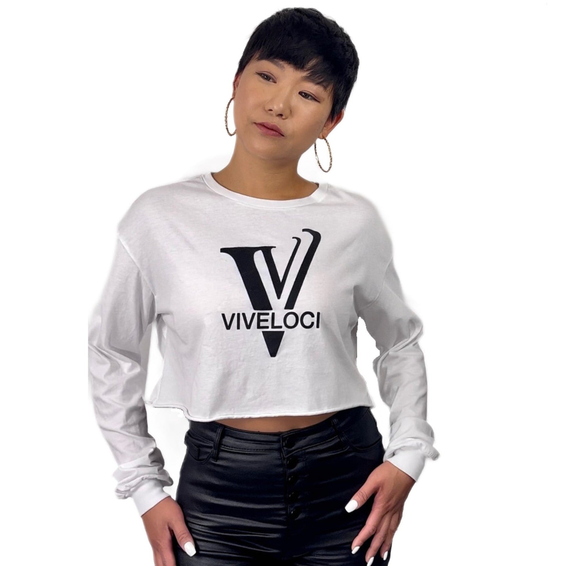 ViVeloci Lightweight Long Sleeve Crop Top in White. 100% cotton