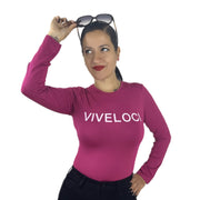 Rose wearing the ViVeloci Bodysuit in Fuchsia