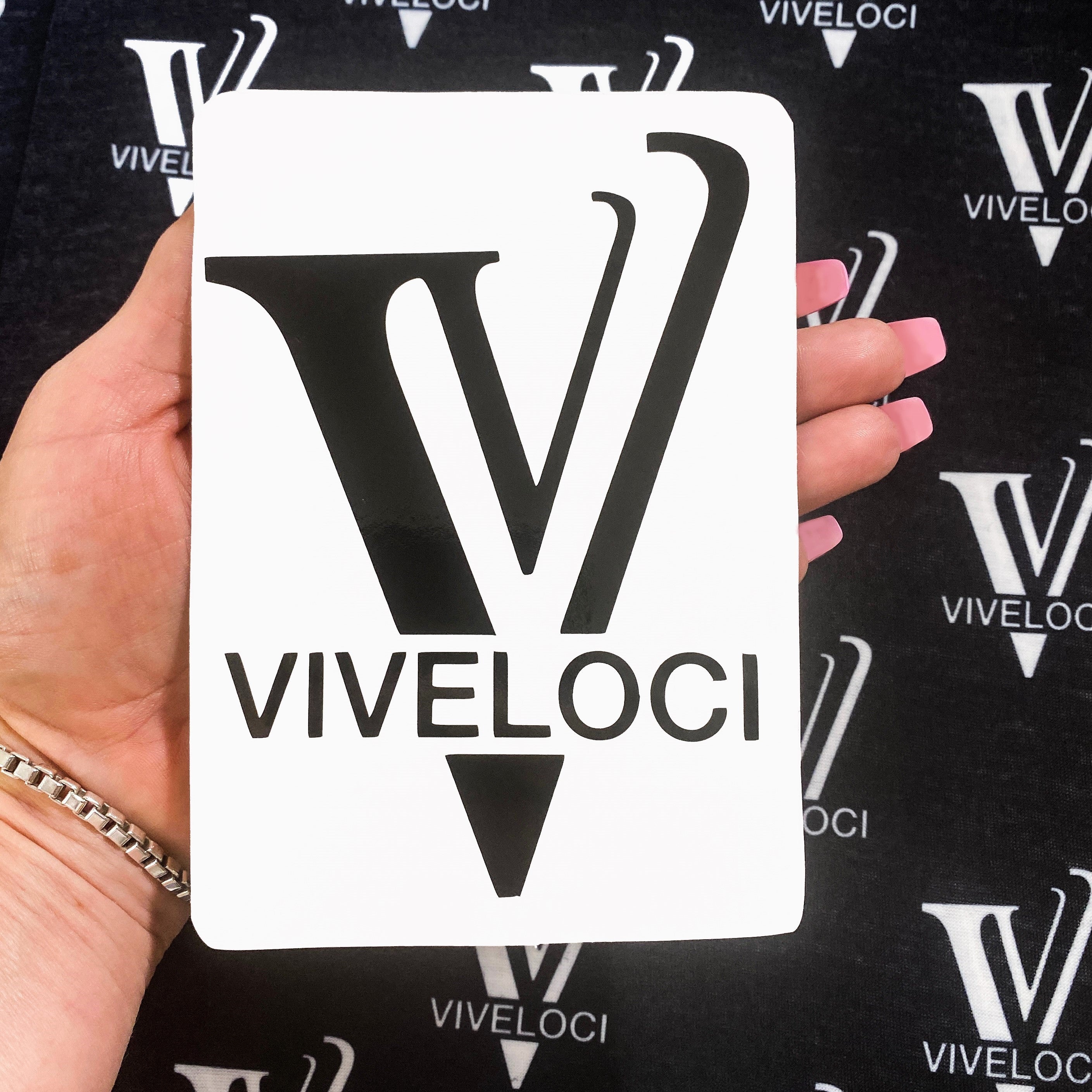 Viveloci Logo Black Vinyl Decal Sticker. Removeable 4 inches tall